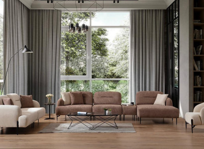 Modern Brown and White Sofa set 3 Seater Fabric Armchair L-shape Corner sofa