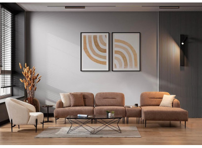 Brown-beige Living room seating set Corner sofa Living landscape Armchair 2-piece