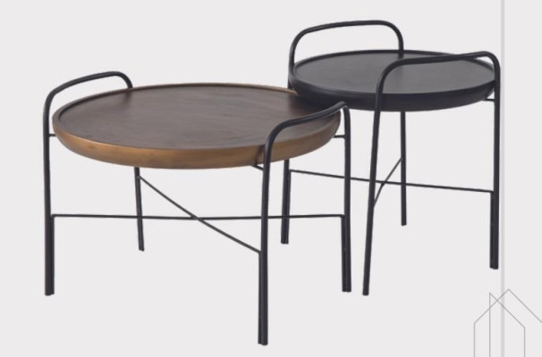 Round living room coffee table luxury 2x wooden tables designer furniture set 2 pieces