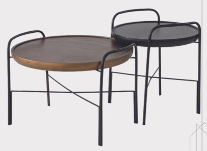 Round living room coffee table luxury 2x wooden tables designer furniture set 2 pieces