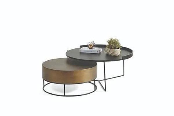 Designer 2x Coffee tables Modern round side table metal table set