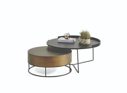 Designer 2x Coffee tables Modern round side table metal table set