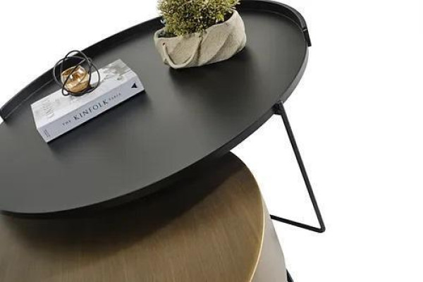 Designer 2x Coffee tables Modern round side table metal table set