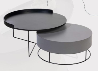 Round Set 2x Coffee table Gray Coffee table Side table Living room Tables