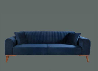 Elegant blue three-seater couch sofa living room seating furniture velvet