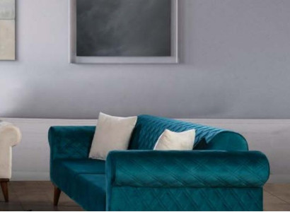 Turkis three-seater couch, elegant sofa, living room, seating furniture, velvet