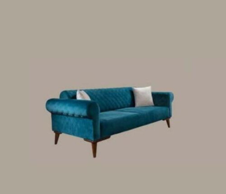 Turkis three-seater couch, elegant sofa, living room, seating furniture, velvet