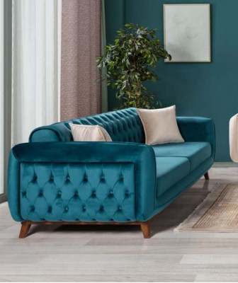 Design Couch 3 Seater Sofa Three Seater Upholstery Fabric Turkis Seat Pad