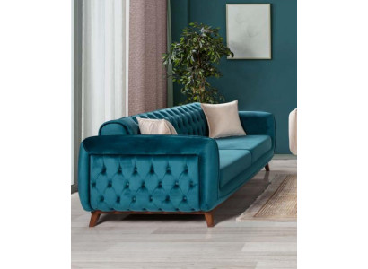 Design Couch 3 Seater Sofa Three Seater Upholstery Fabric Turkis Seat Pad