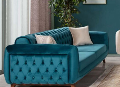 Design Couch 3 Seater Sofa Three Seater Upholstery Fabric Turkis Seat Pad