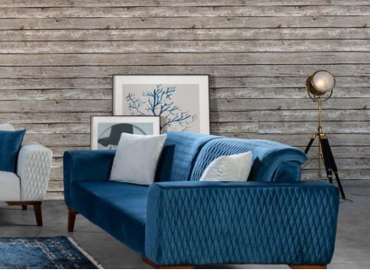 Blue Couch Three Seater Sofa Elegant Seating Furniture Living Room Velvet