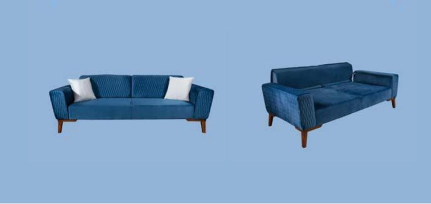 Blue Couch Three Seater Sofa Elegant Seating Furniture Living Room Velvet
