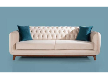 Three Seater Sofa Upholstered Couch Fabric Furniture Beige White Velvet