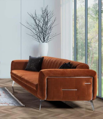 Orange Design Couch Sofa Velvet Three Seater Luxury Furniture Fabric Textile
