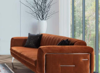 Orange Design Couch Sofa Velvet Three Seater Luxury Furniture Fabric Textile