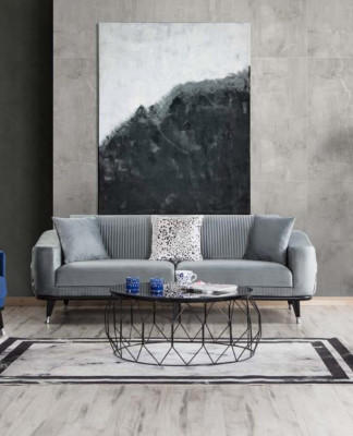 Gray Design Couch Sofa Velvet Three Seater Luxury Couches Furniture Sofas Fabric Textile