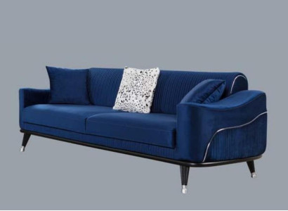 Blue e Design Couch Three Seater Luxury Sofa Velvet Furniture Fabric Textile