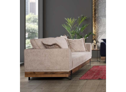 Living room Sofa 3 Seater Beige Textile Sofas Couch Upholstery Furniture