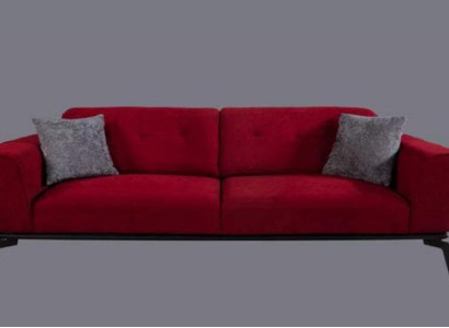 Modern Sofa 3 Seater Textile Burgundy Couch Upholstery Three Seater Red