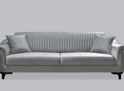 Gray Couch Living room Three Seater Seat Cushion Sofa Furniture Velvet Wood