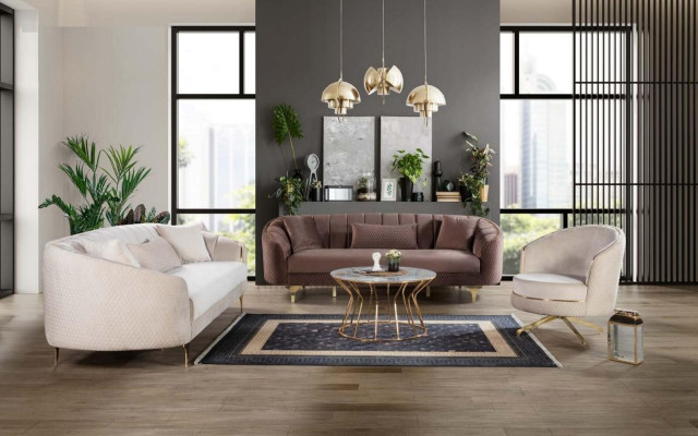 Luxury Living room Couch Seating Set Brown Beige Set 3+3+1 Seating group n