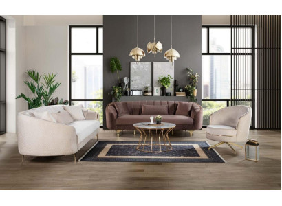 Luxury Living room Couch Seating Set Brown Beige Set 3+3+1 Seating group n