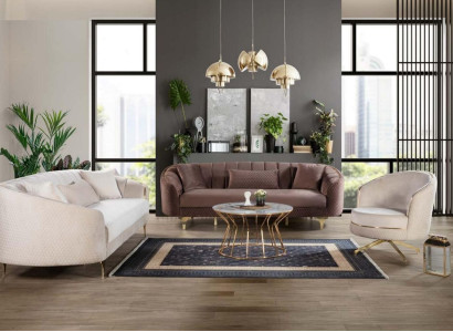 Luxury Living room Couch Seating Set Brown Beige Set 3+3+1 Seating group n