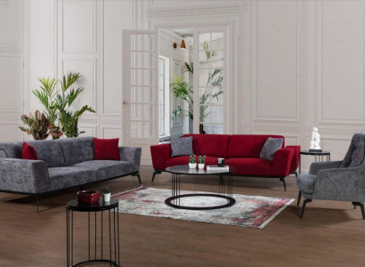 Sofa set 331 Seat Upholstery Sofa Living landscape Furniture Red Gray