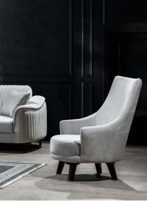 Modern living room armchair single seater design wood color gray textile