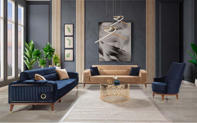 Modern Armchair Living room 1 Seater Designer Lounge Color Blue Wood