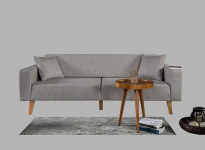 Living room Couch Three Seater Sofa 3 Seat Upholstery Textile Gray Furniture