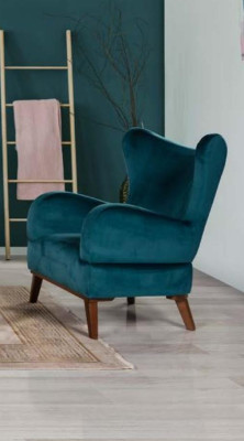 Armchair 1 Seater Design Living room Upholstery Wood Modern Turquoise