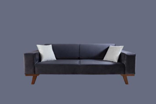 Black Sofa 3 Seater Upholstery Couch Living room Wood Furniture
