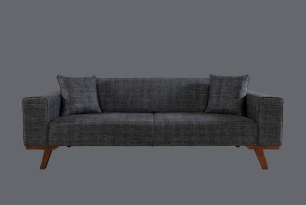 Black Sofa 3 Seater Textile Couch Three Seater Upholstery Furniture