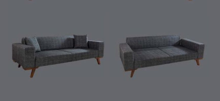 Black Sofa 3 Seater Textile Couch Three Seater Upholstery Furniture