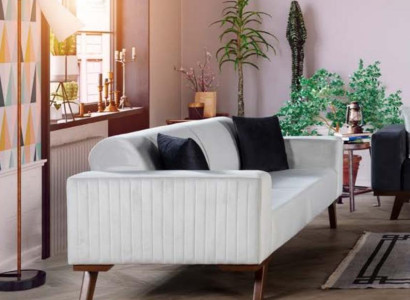 Modern Upholstery Couch Three Seater Sofa Furniture White Velvet Textile