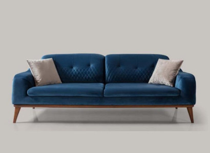 Blue e Couch Three Seater Sofa Living room Seat Cushion Furniture Velvet Wood