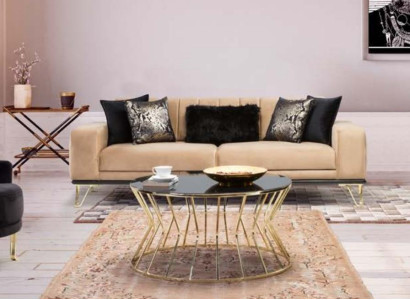 Modern Sofa 3 Seat Living room Couch Design Furniture Metal Beige Upholstery