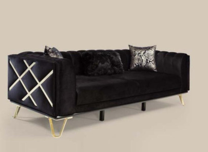 Luxury Sofa 3 Seat Couches Three Seater Textile Furniture Black Velvet