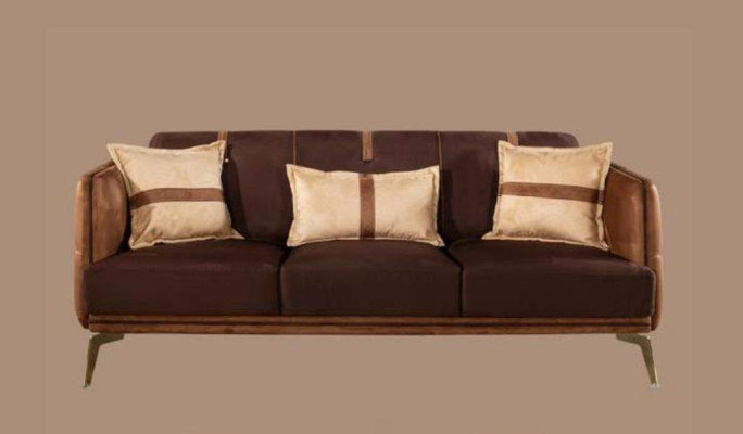 Three Seater Sofa 3 Seater Sofas Seat Fabric Modern Style Textile Couches Furniture Brown