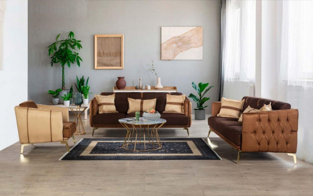 Three Seater Sofa 3 Seater Sofas Seat Fabric Modern Style Textile Couches Furniture Brown