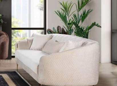 Sofa 3 Seater Textile Sofas Couch Upholstery Furniture Modern Three Seater Beige Velvet