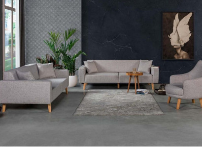 Sofa Couch Upholstery Seat 3+3+1 Seat Suite Design Wood Sofas Beige Seat Pads