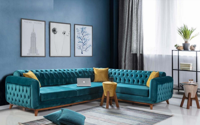 Corner sofa L-shape Textile Luxury Sofa Living landscape Upholstery Couch Furniture