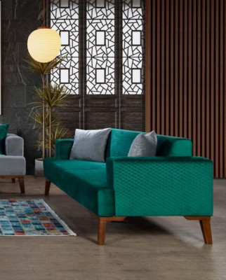 Sofa set 3+3+1 Seater Designer Living landscape Gray Turkis Green