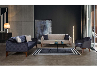 Living room Sofa set Sofa 3+3+1 Blue e Upholstery Set Armchair Textile