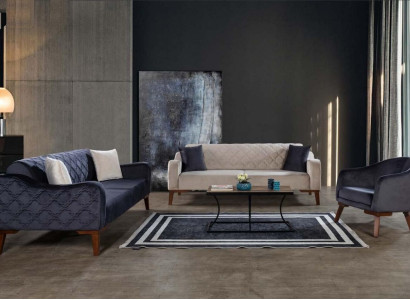 Living room Sofa set Sofa 3+3+1 Blue e Upholstery Set Armchair Textile