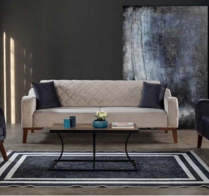 Living room Sofa set Sofa 3+3+1 Blue e Upholstery Set Armchair Textile