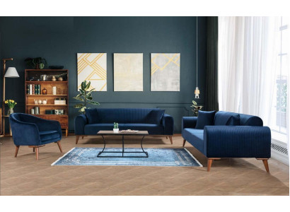 Sofa set 3+3+1 Seater Sofa Armchair Royal Blue e Couch Velvet 3pcs