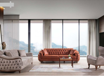 Sofas Set Sofa set Complete e Suite Sofa Armchair Orange 3+3+1 Seat Furniture